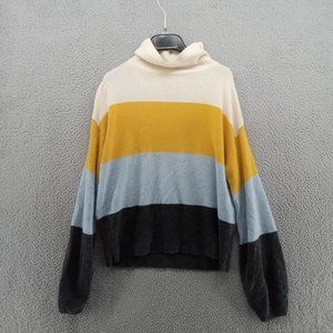 Veronica Beard Sweater Womens Medium Ivory Blue Yellow Color Block 100% Cashmere